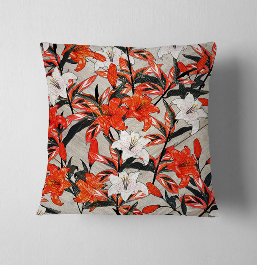 Red Lily Floral Botanical Pattern Throw Pillow Cover