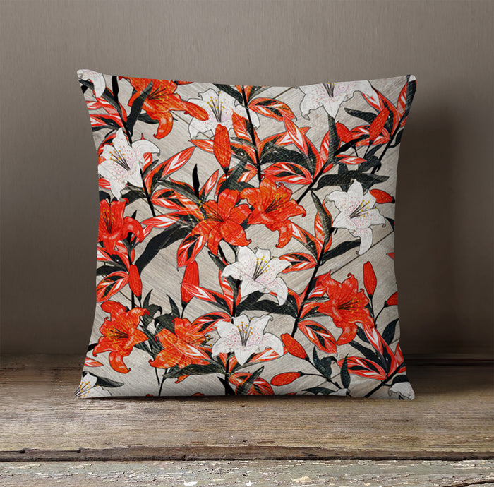 Red Lily Floral Botanical Pattern Throw Pillow Cover