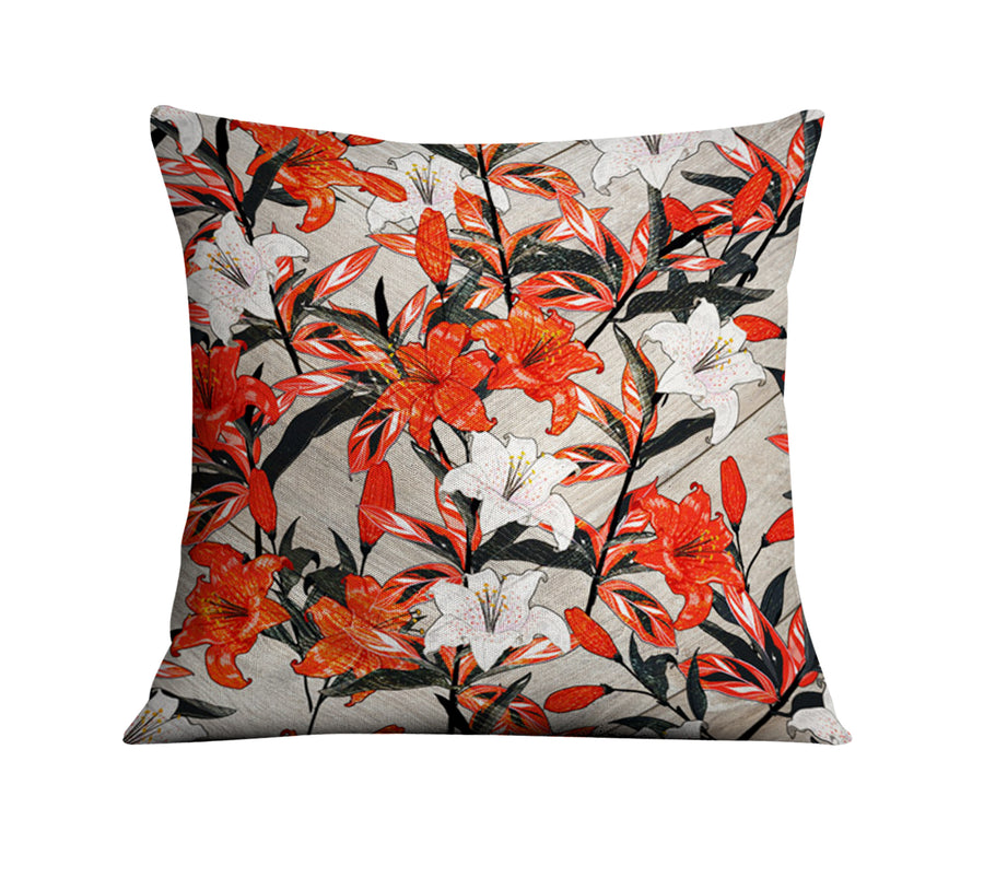 Red Lily Floral Botanical Pattern Throw Pillow Cover