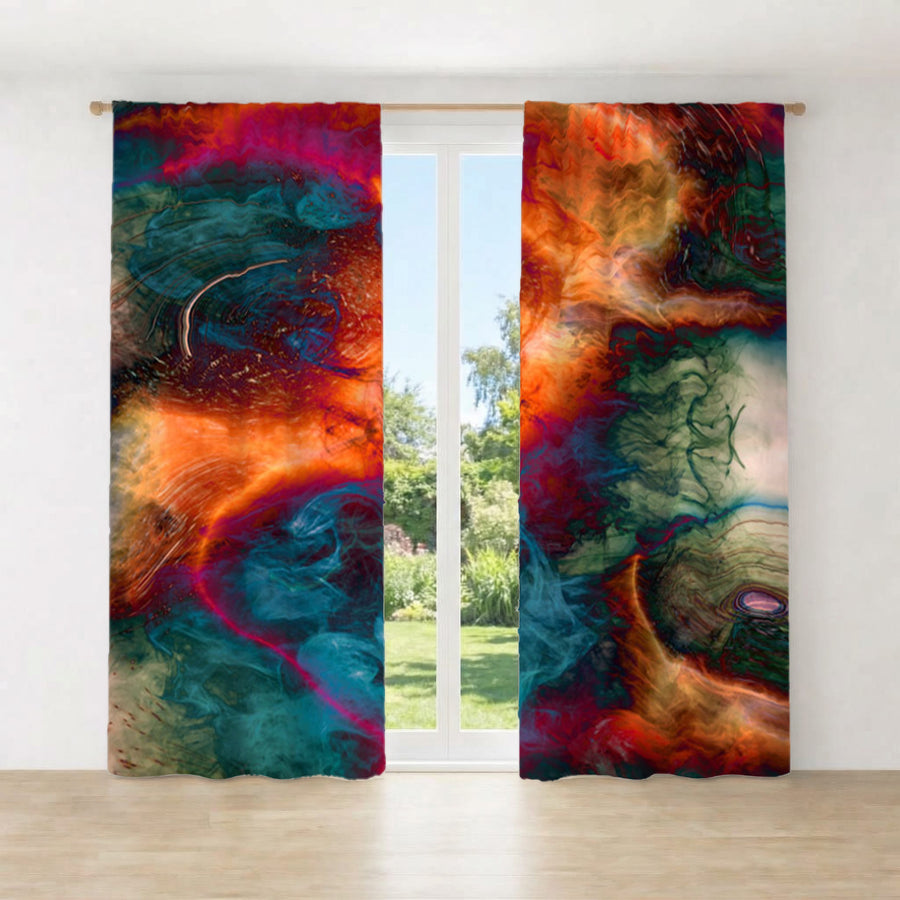 Multicolor Cosmic Marble Abstract Pattern Window Curtain