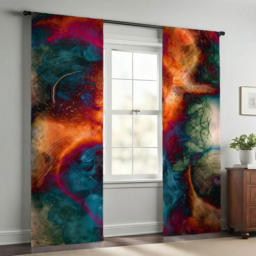 Multicolor Cosmic Marble Abstract Pattern Window Curtain