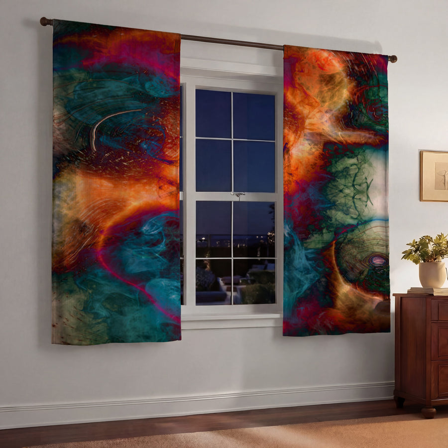 Multicolor Cosmic Marble Abstract Pattern Window Curtain