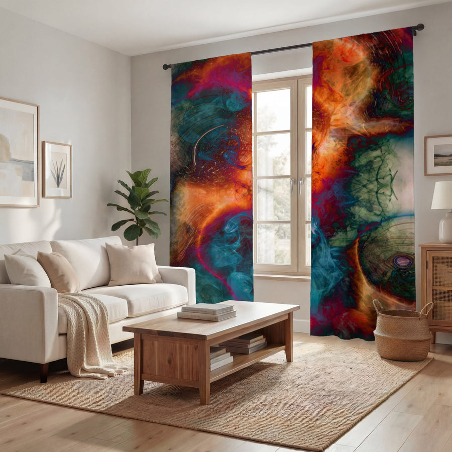 Multicolor Cosmic Marble Abstract Pattern Window Curtain