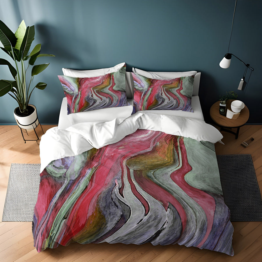 Pink and Green Marble Flow Pattern Duvet Cover