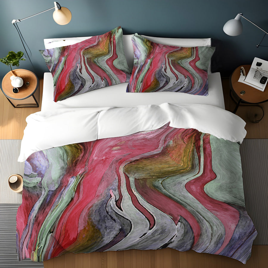 Pink and Green Marble Flow Pattern Duvet Cover