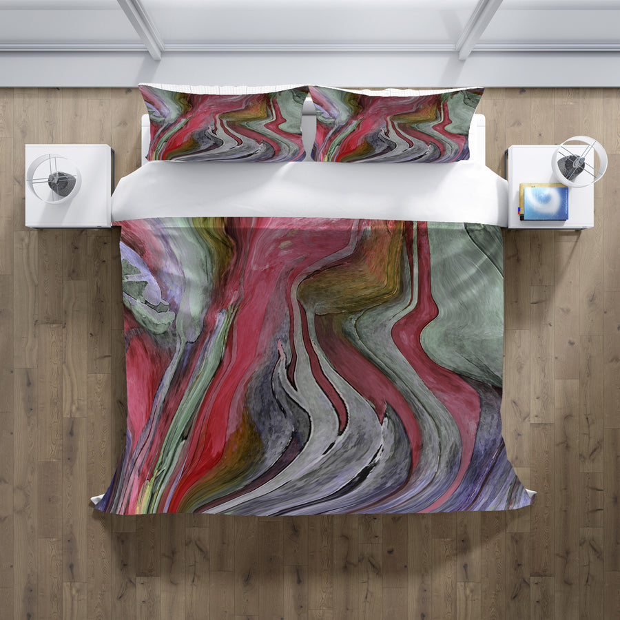 Pink and Green Marble Flow Pattern Duvet Cover