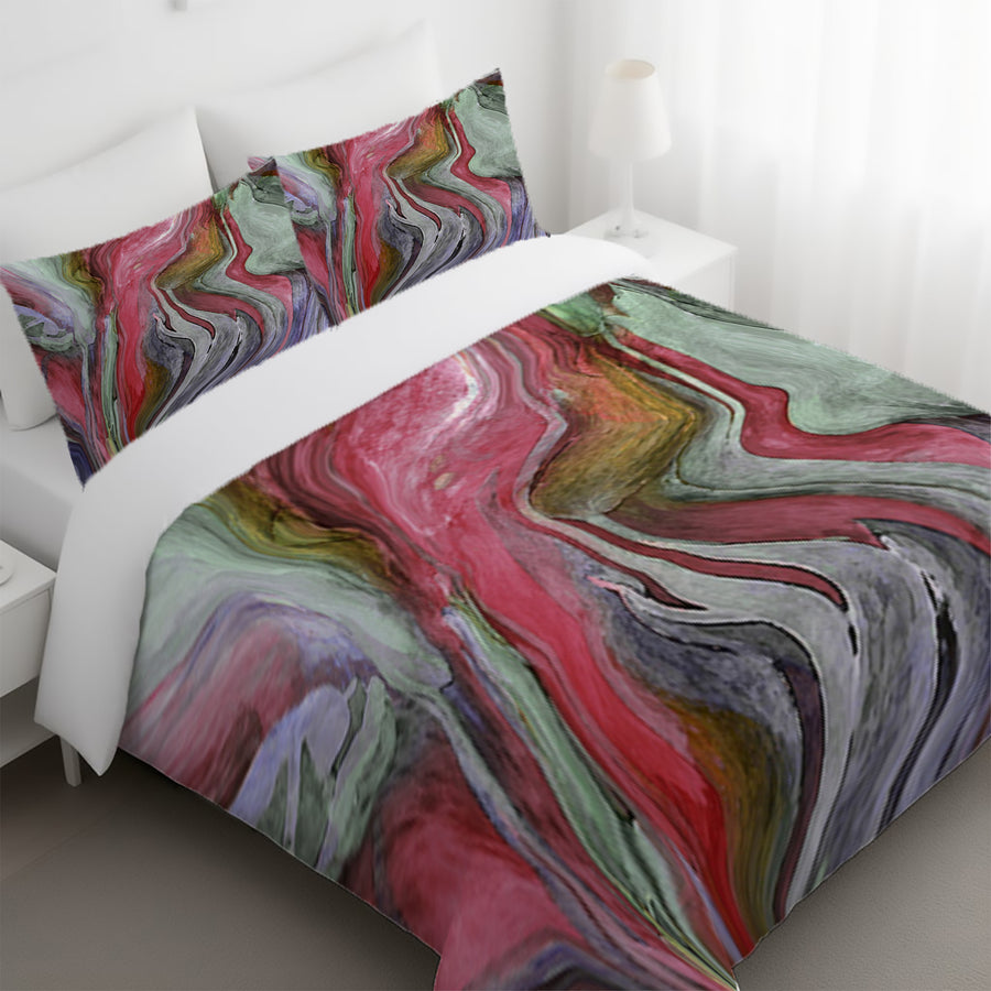 Pink and Green Marble Flow Pattern Duvet Cover