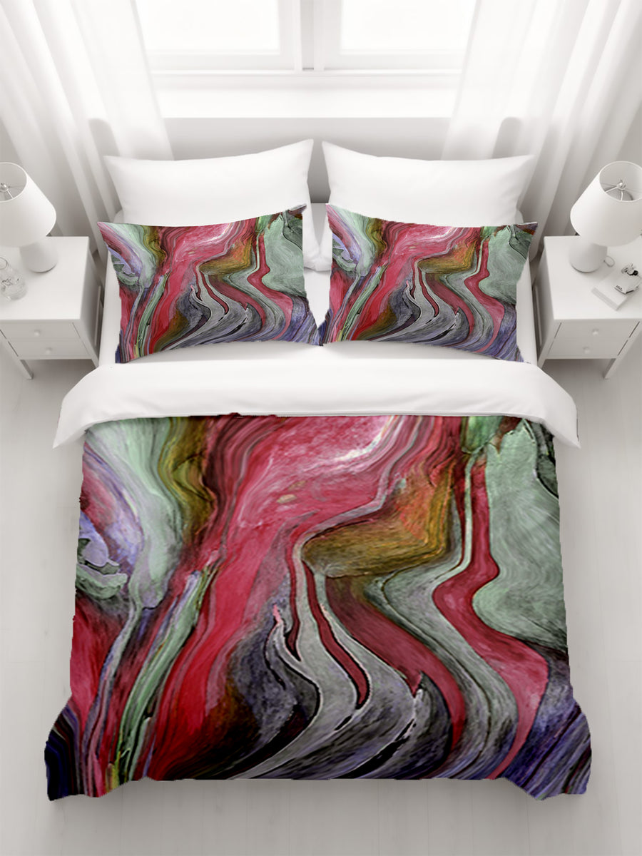 Pink and Green Marble Flow Pattern Duvet Cover