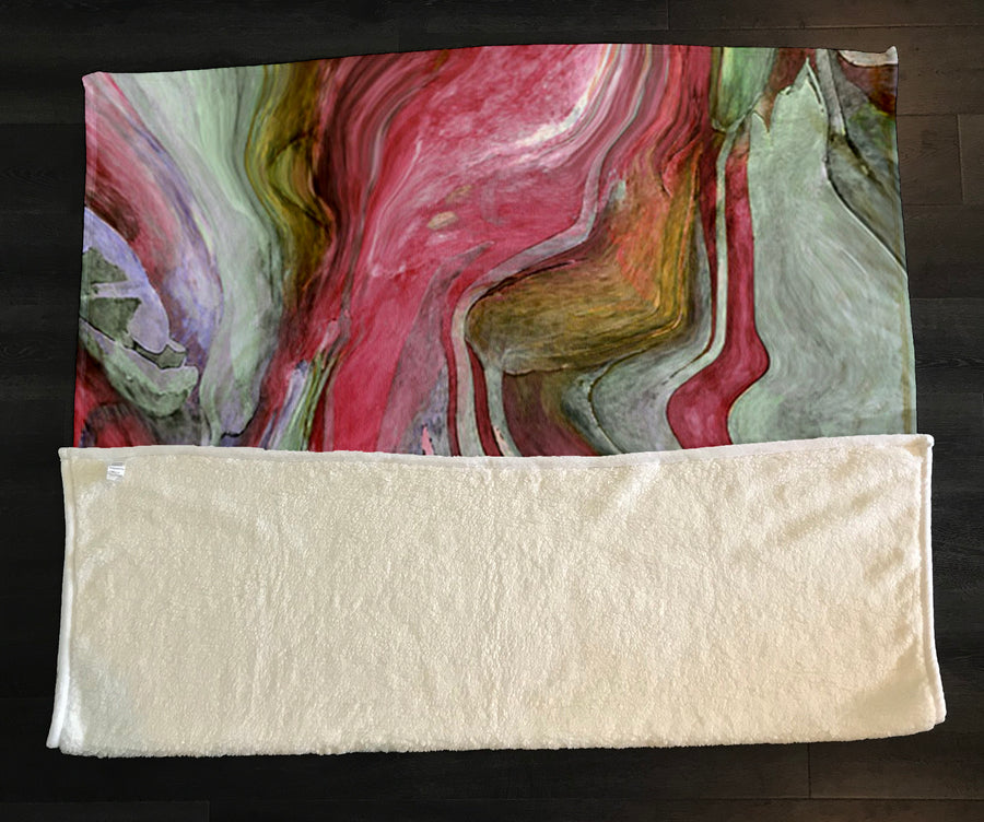 Pink and Green Marble Flow Pattern Fleece Sherpa Blanket
