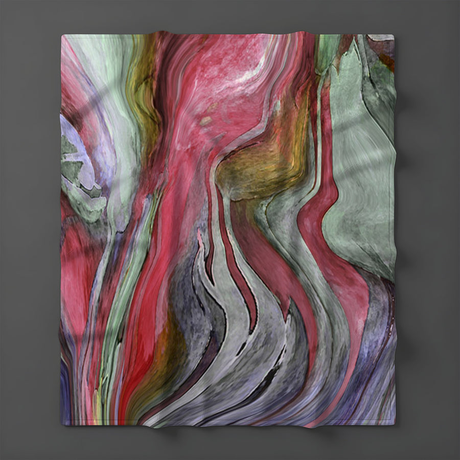 Pink and Green Marble Flow Pattern Fleece Sherpa Blanket