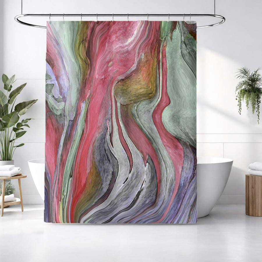 Pink and Green Marble Flow Pattern Shower Curtain