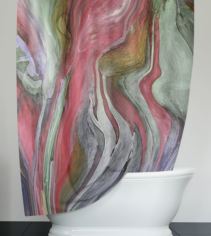 Pink and Green Marble Flow Pattern Shower Curtain