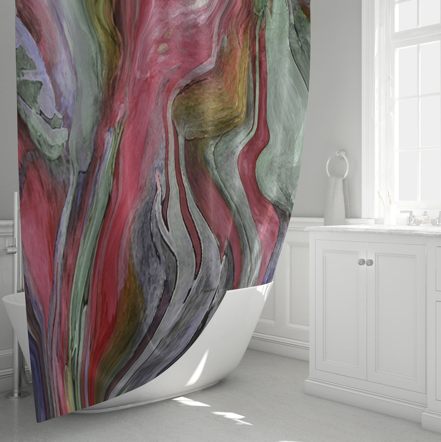 Pink and Green Marble Flow Pattern Shower Curtain