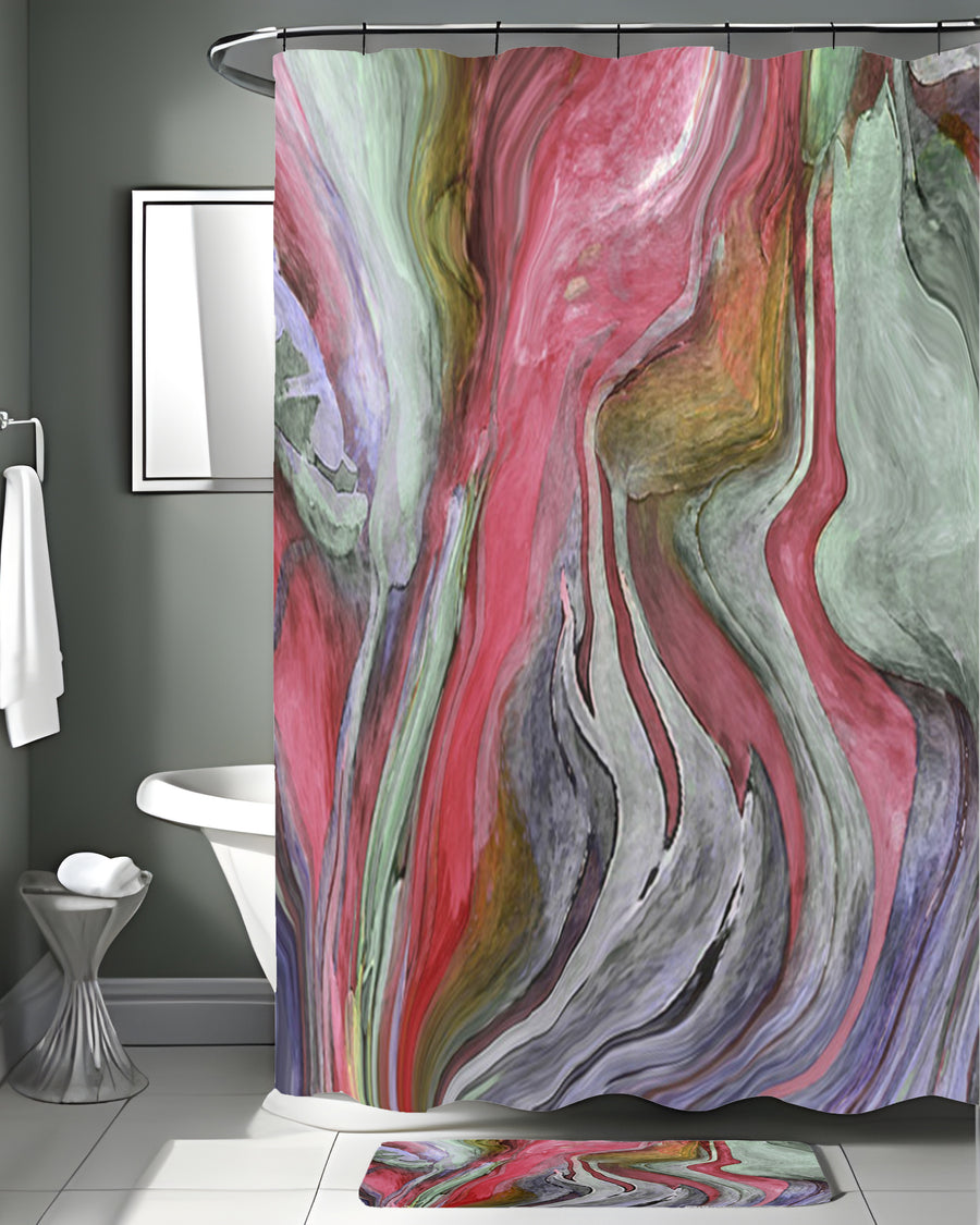 Pink and Green Marble Flow Pattern Shower Curtain