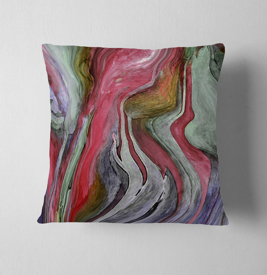 Pink and Green Marble Flow Pattern Throw Pillow Cover