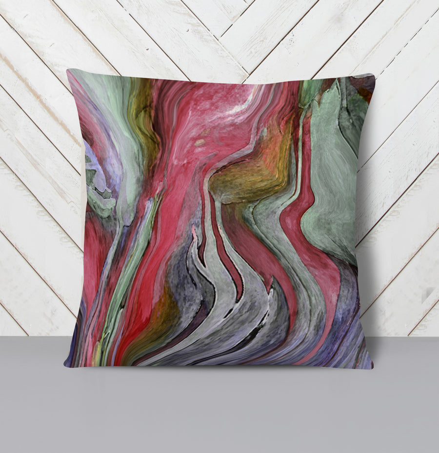 Pink and Green Marble Flow Pattern Throw Pillow Cover