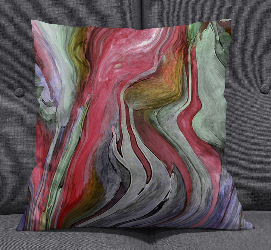 Pink and Green Marble Flow Pattern Throw Pillow Cover