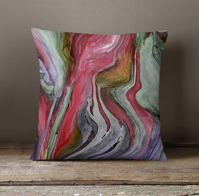Pink and Green Marble Flow Pattern Throw Pillow Cover
