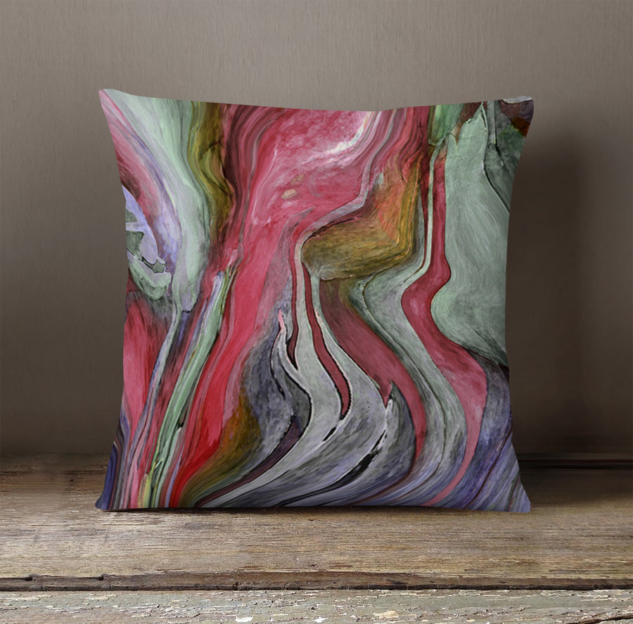 Pink and Green Marble Flow Pattern Throw Pillow Cover