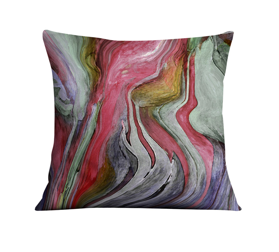 Pink and Green Marble Flow Pattern Throw Pillow Cover
