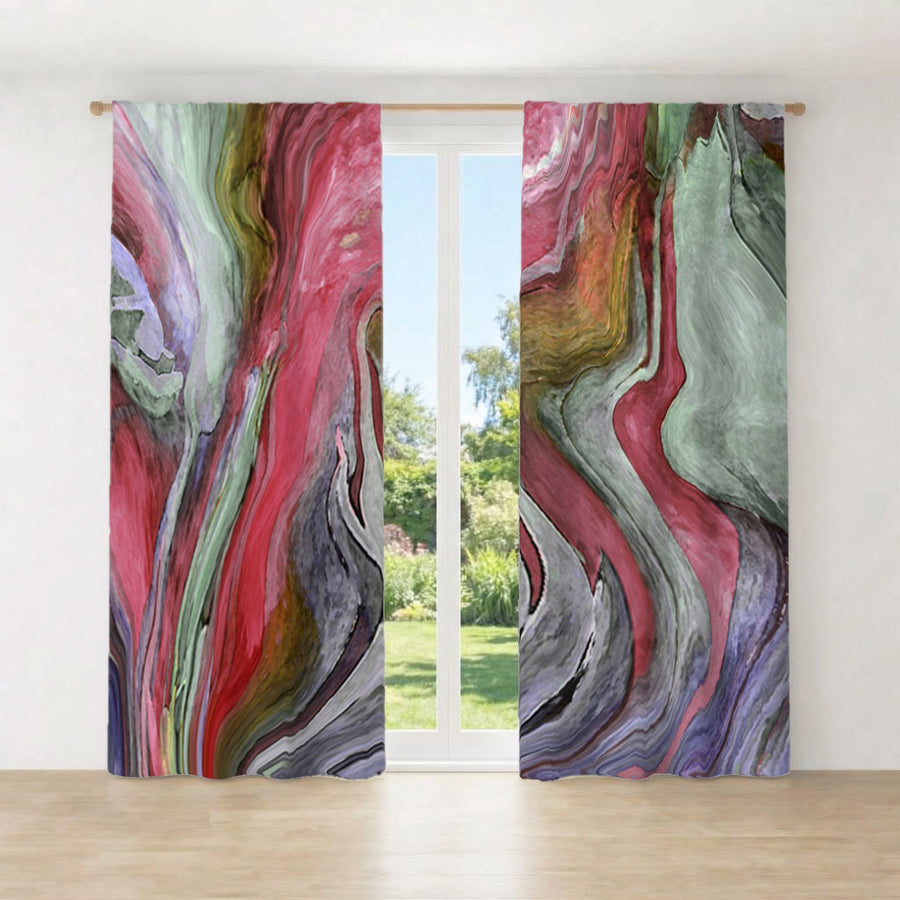 Pink and Green Marble Flow Pattern Window Curtain