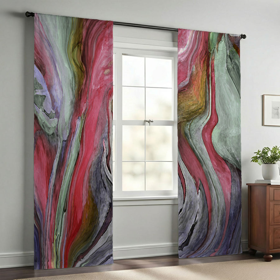 Pink and Green Marble Flow Pattern Window Curtain