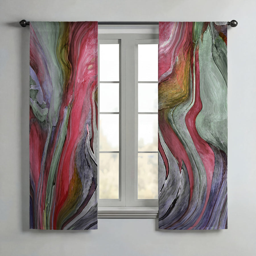 Pink and Green Marble Flow Pattern Window Curtain