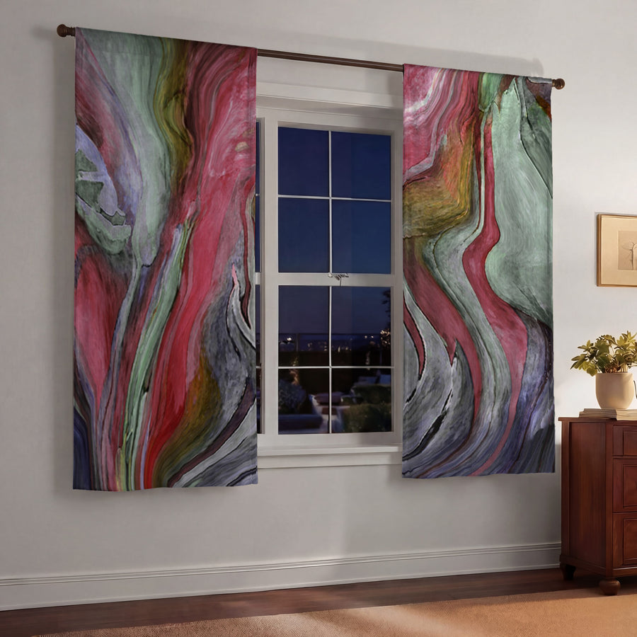 Pink and Green Marble Flow Pattern Window Curtain