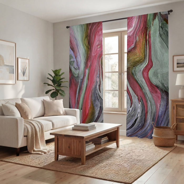 Pink and Green Marble Flow Pattern Window Curtain