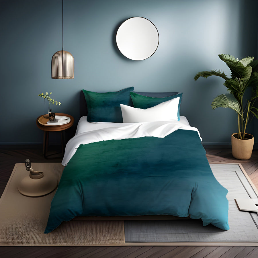 Deep Teal Gradient Abstract Texture Duvet Cover