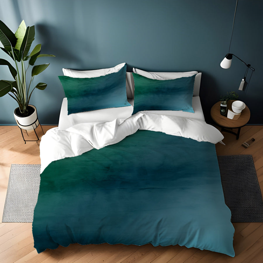 Deep Teal Gradient Abstract Texture Duvet Cover
