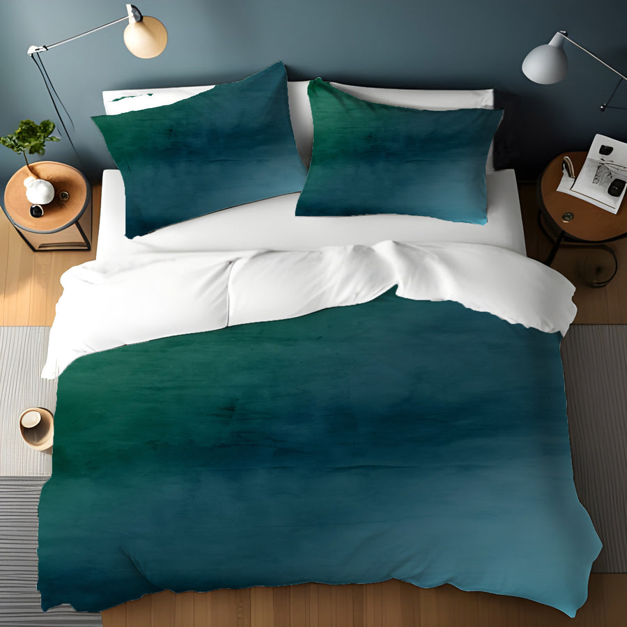 Deep Teal Gradient Abstract Texture Duvet Cover