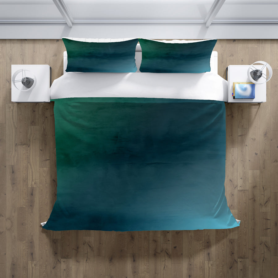 Deep Teal Gradient Abstract Texture Duvet Cover