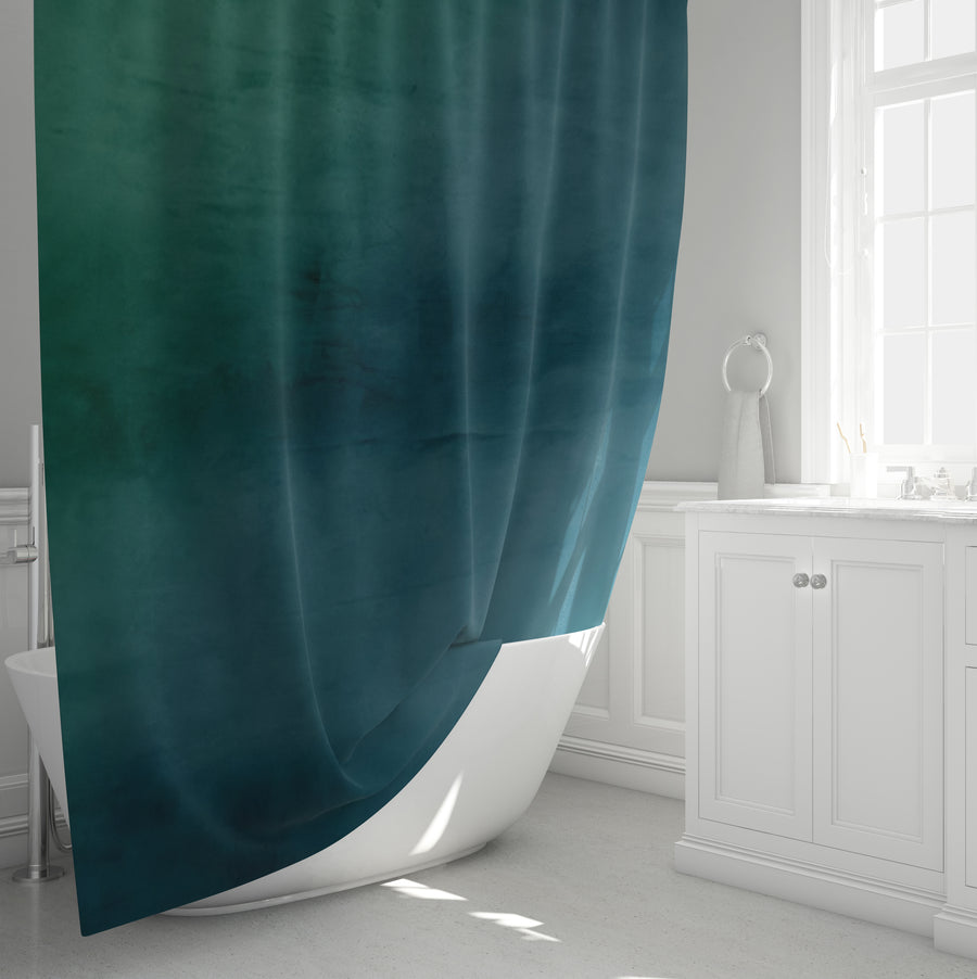 Deep Teal Gradient Abstract Texture Shower Curtain