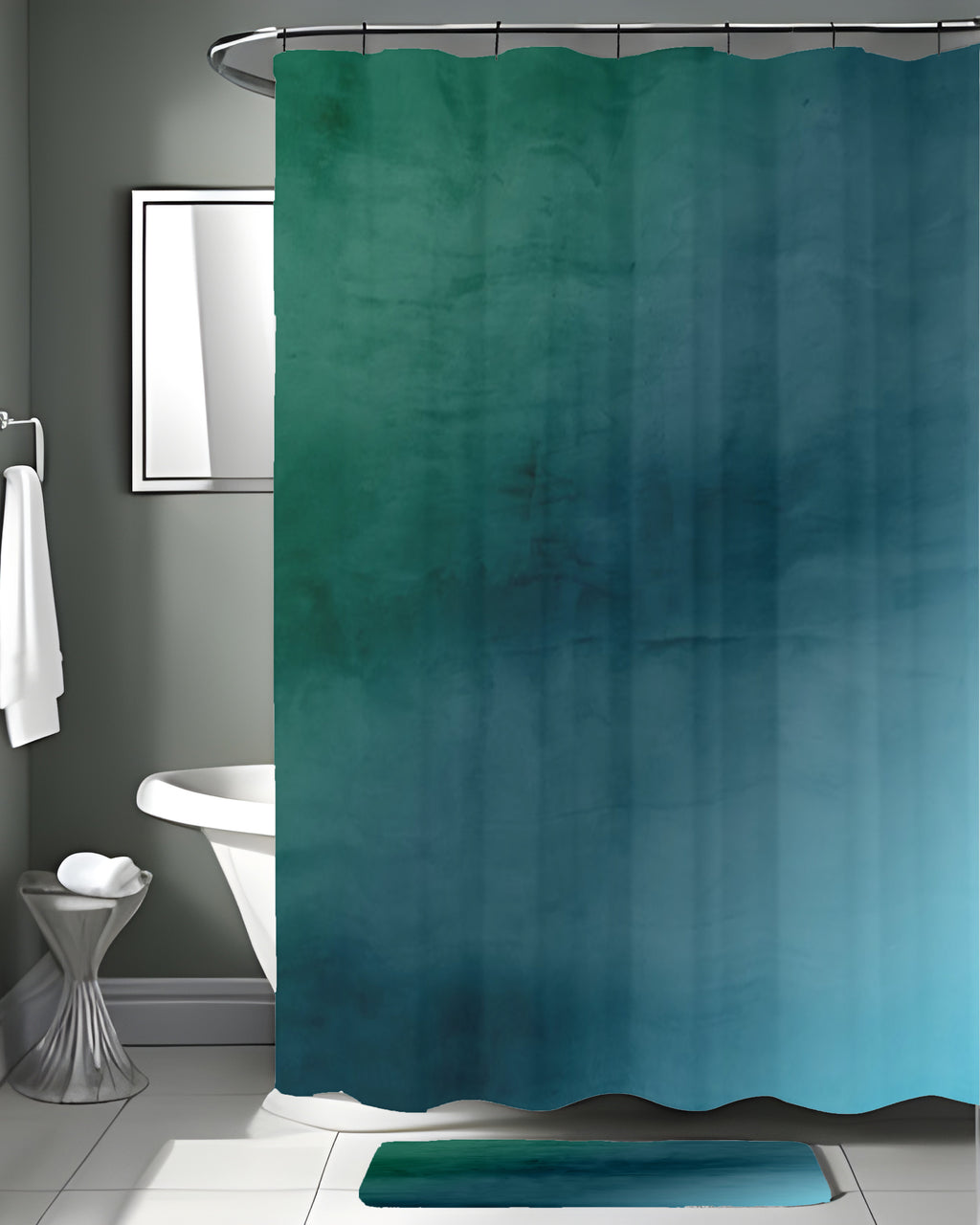Deep Teal Gradient Abstract Texture Shower Curtain