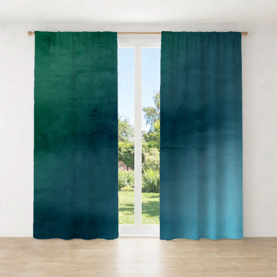 Deep Teal Gradient Abstract Texture Window Curtain