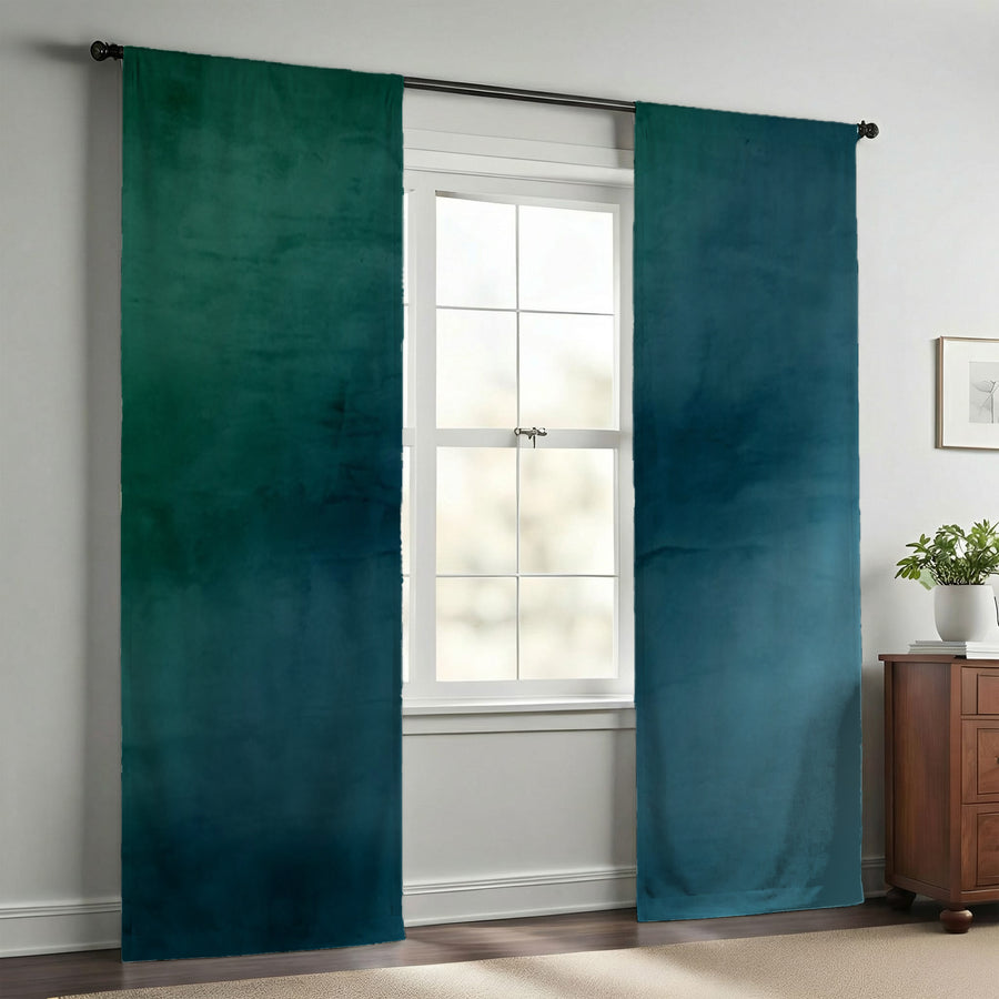 Deep Teal Gradient Abstract Texture Window Curtain