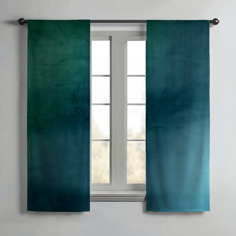 Deep Teal Gradient Abstract Texture Window Curtain