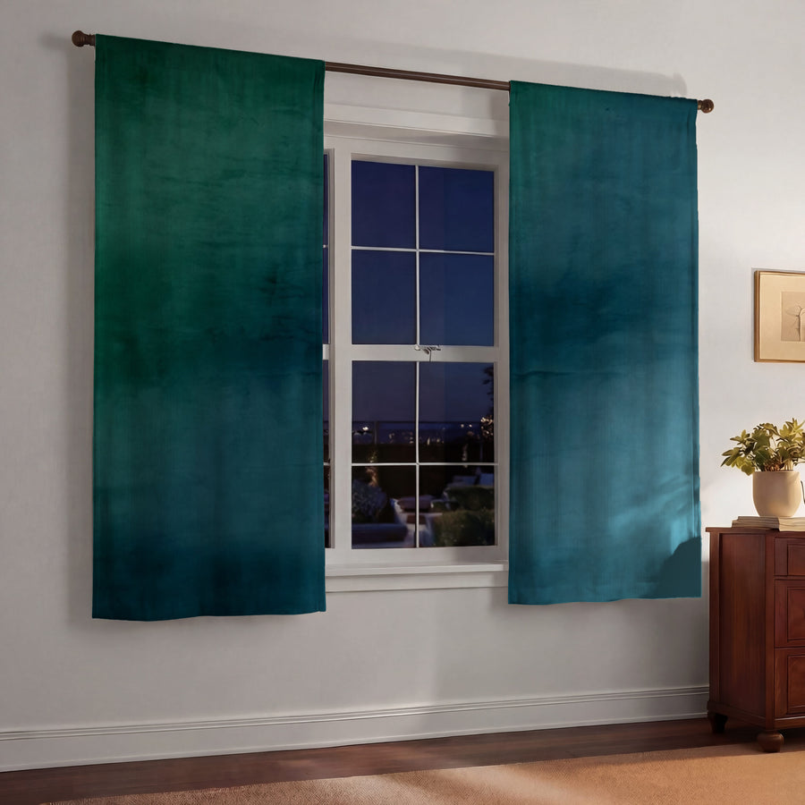Deep Teal Gradient Abstract Texture Window Curtain