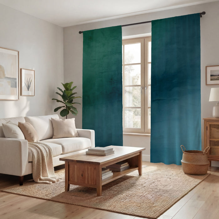 Deep Teal Gradient Abstract Texture Window Curtain