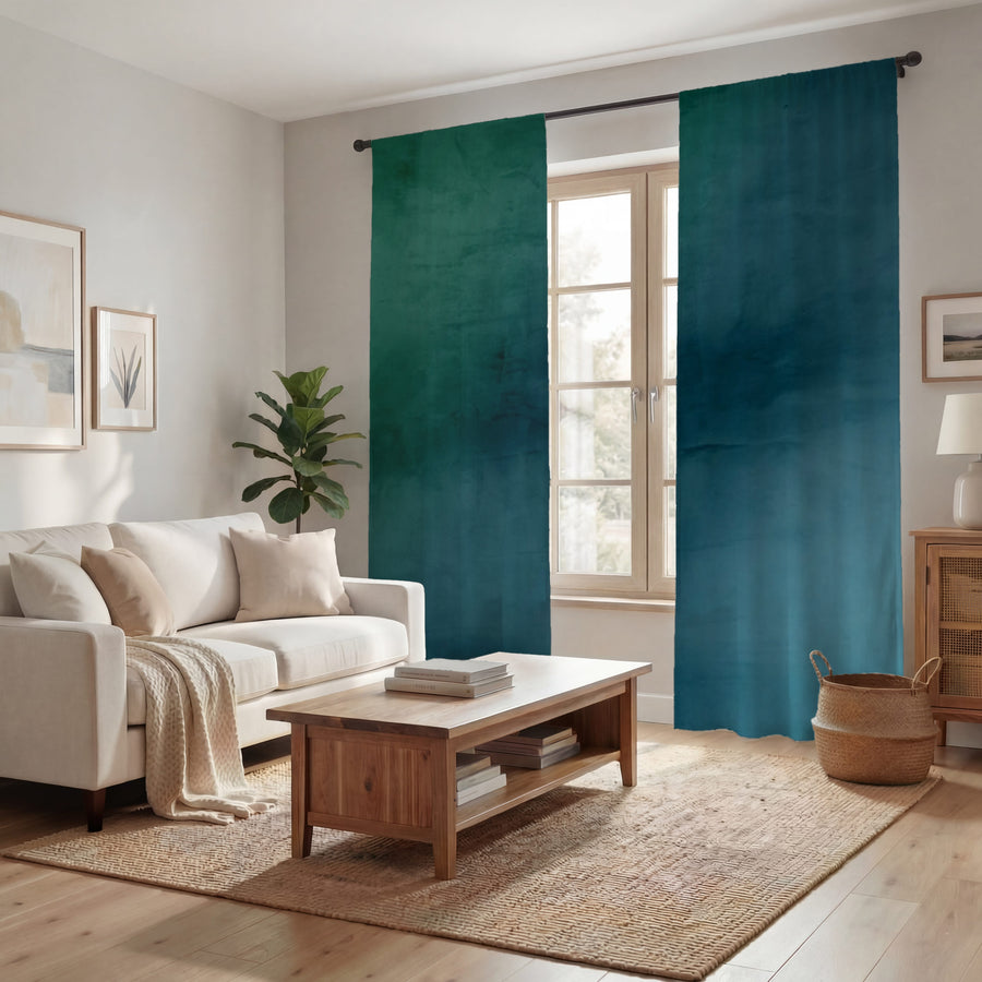 Deep Teal Gradient Abstract Texture Window Curtain