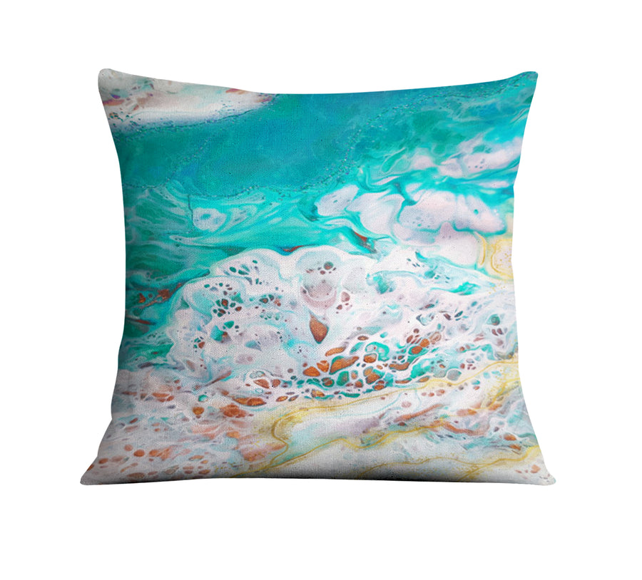 Teal Coastal Foam Ocean Pattern Throw Pillow Cover
