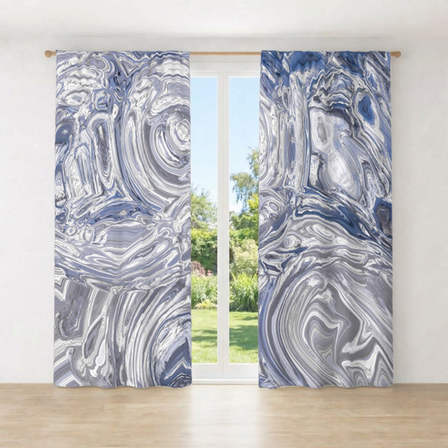 Gray Marble Swirl Texture Pattern Window Curtain