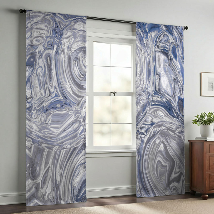 Gray Marble Swirl Texture Pattern Window Curtain