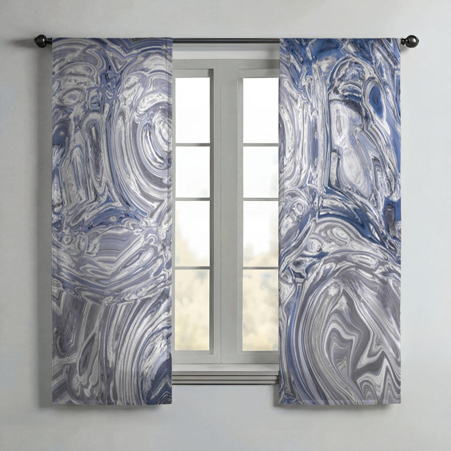 Gray Marble Swirl Texture Pattern Window Curtain