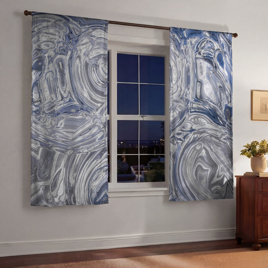 Gray Marble Swirl Texture Pattern Window Curtain