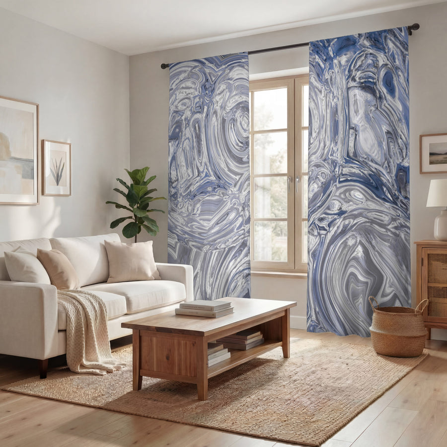 Gray Marble Swirl Texture Pattern Window Curtain