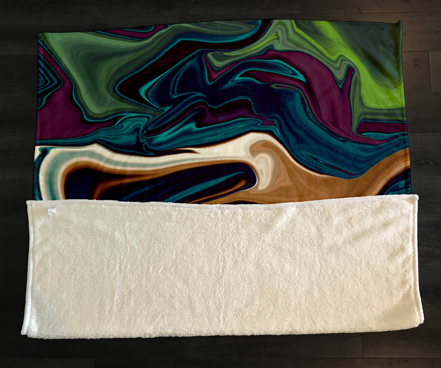 Multicolor Liquid Flow Abstract Pattern Fleece Sherpa Blanket
