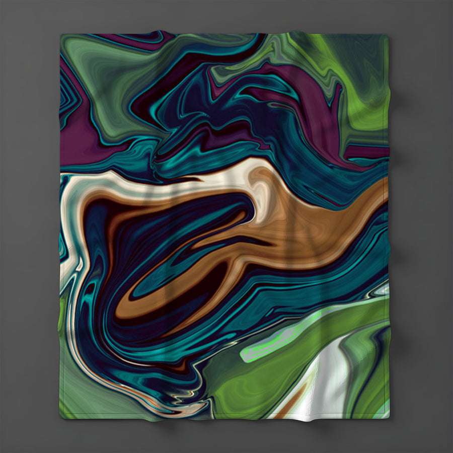 Multicolor Liquid Flow Abstract Pattern Fleece Sherpa Blanket