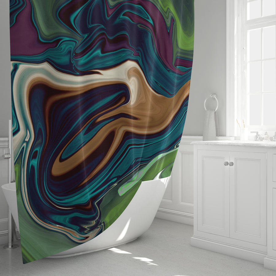 Multicolor Liquid Flow Abstract Pattern Shower Curtain